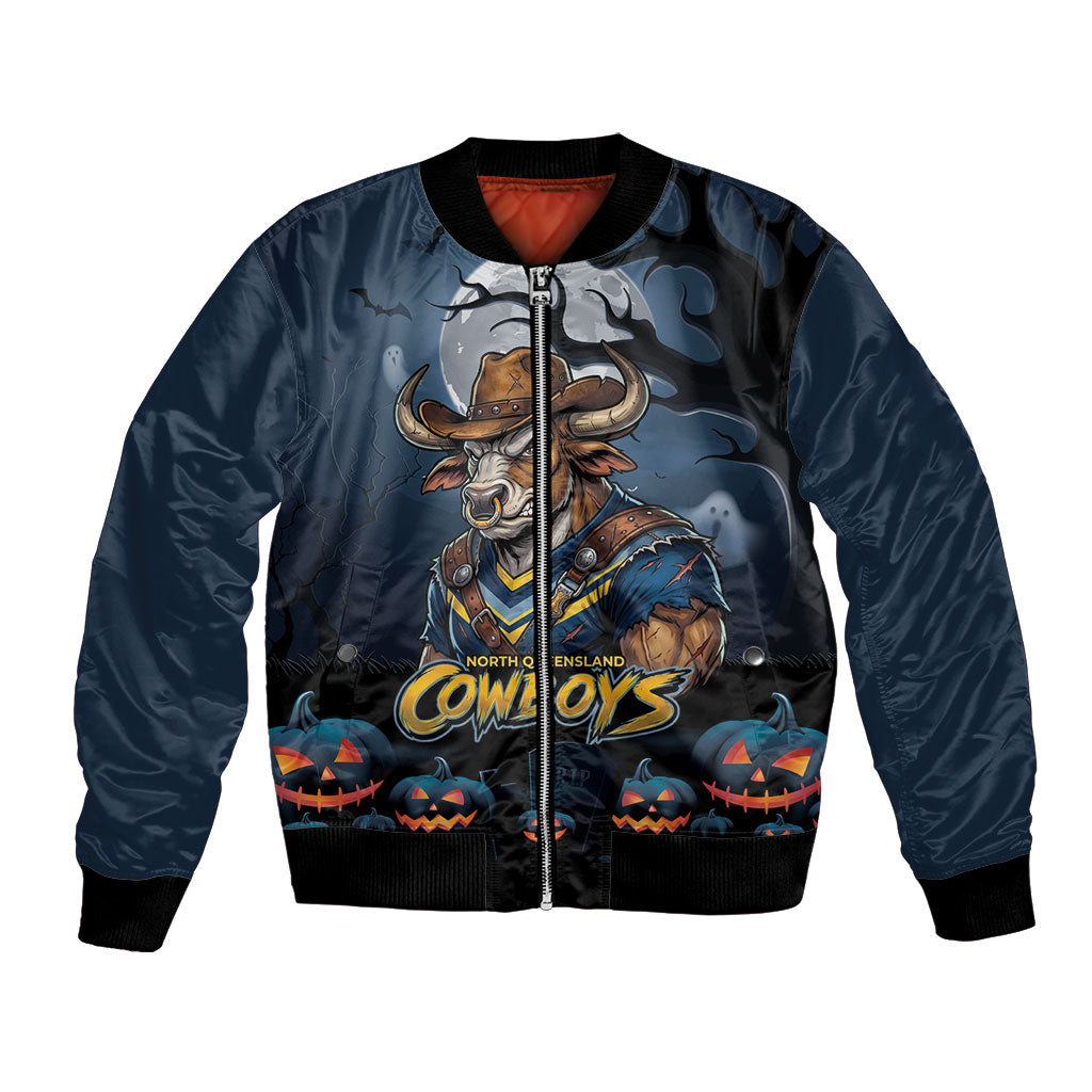 Custom Halloween North Queensland Cowboys Bomber Jacket Spooky Australia Mascot Rugby