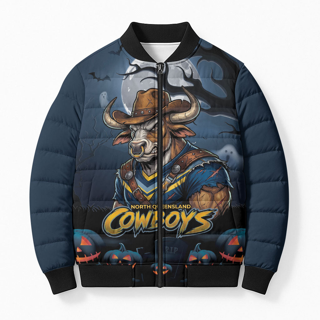 Custom Halloween North Queensland Cowboys Bomber Puffer Jacket Spooky Australia Mascot Rugby