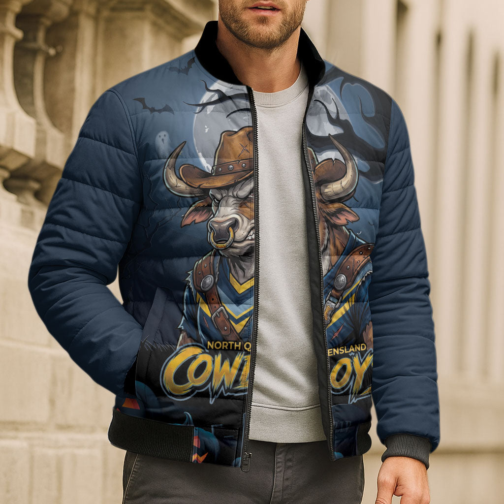 Custom Halloween North Queensland Cowboys Bomber Puffer Jacket Spooky Australia Mascot Rugby