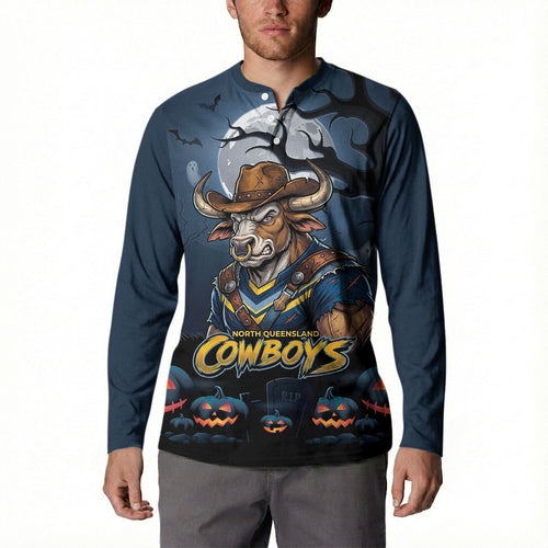 Custom Halloween North Queensland Cowboys Button Sweatshirt Spooky Australia Mascot Rugby