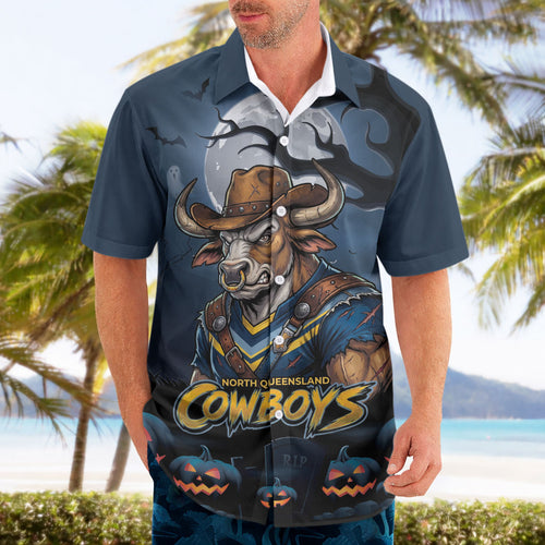 Custom Halloween North Queensland Cowboys Hawaiian Shirt Spooky Australia Mascot Rugby