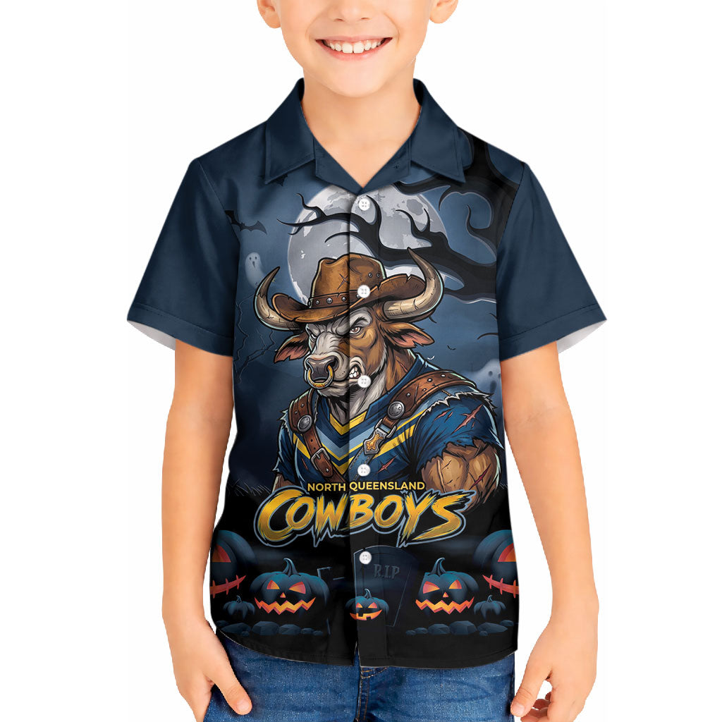 Custom Halloween North Queensland Cowboys Kid Hawaiian Shirt Spooky Australia Mascot Rugby