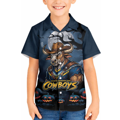 Custom Halloween North Queensland Cowboys Kid Hawaiian Shirt Spooky Australia Mascot Rugby