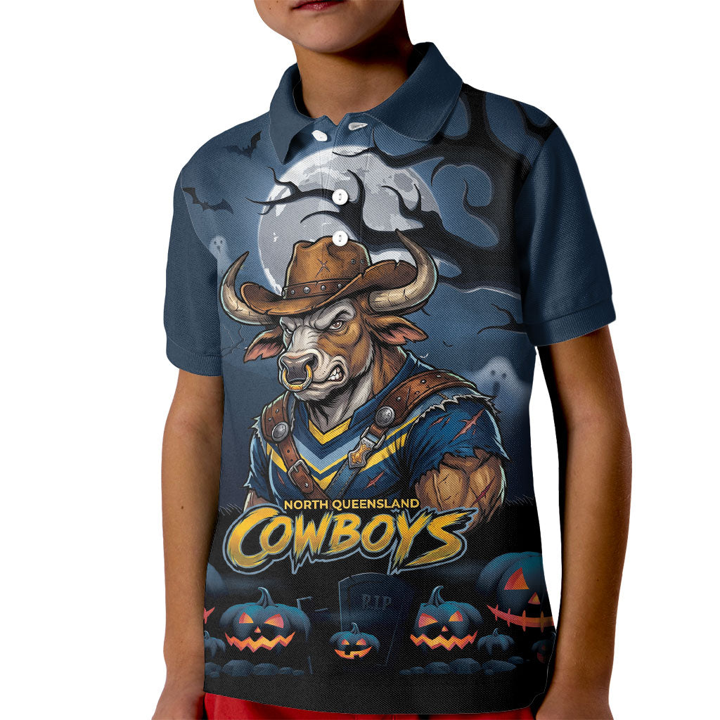 Custom Halloween North Queensland Cowboys Kid Polo Shirt Spooky Australia Mascot Rugby
