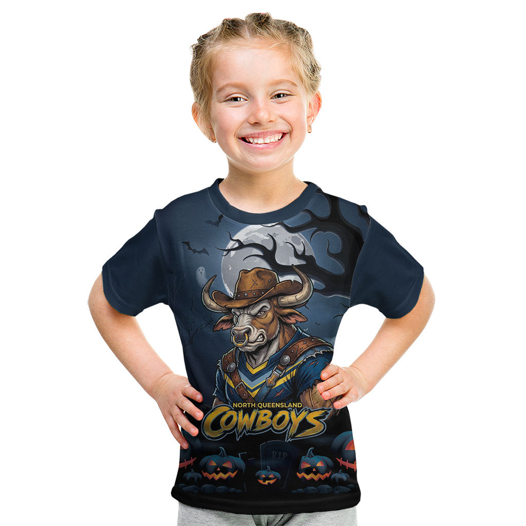 Custom Halloween North Queensland Cowboys Kid T Shirt Spooky Australia Mascot Rugby