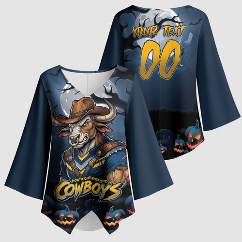Custom Halloween North Queensland Cowboys Kimono Sleeve Blouse Spooky Australia Mascot Rugby