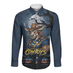Custom Halloween North Queensland Cowboys Long Sleeve Button Shirt Spooky Australia Mascot Rugby
