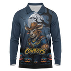 Custom Halloween North Queensland Cowboys Long Sleeve Polo Shirt Spooky Australia Mascot Rugby