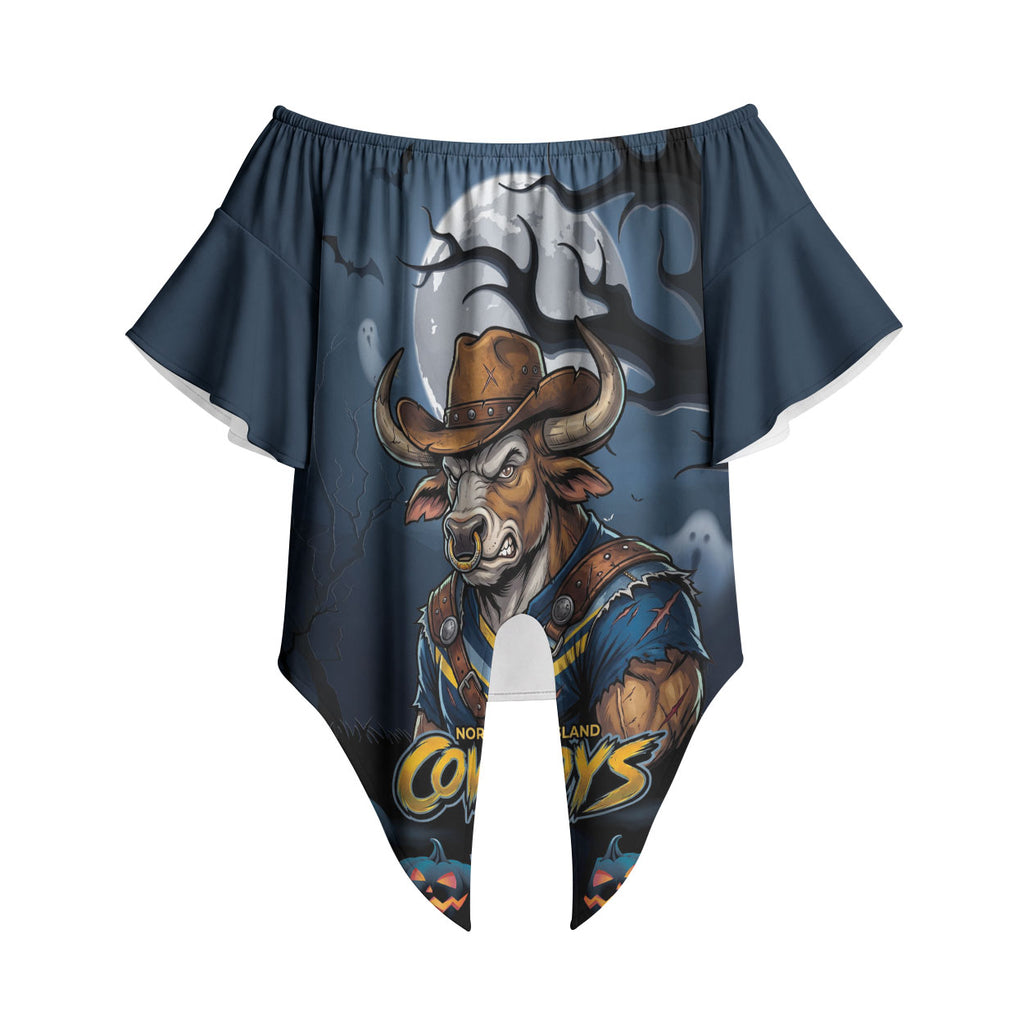 Custom Halloween North Queensland Cowboys Off Shoulder Wrap Waist Top Spooky Australia Mascot Rugby