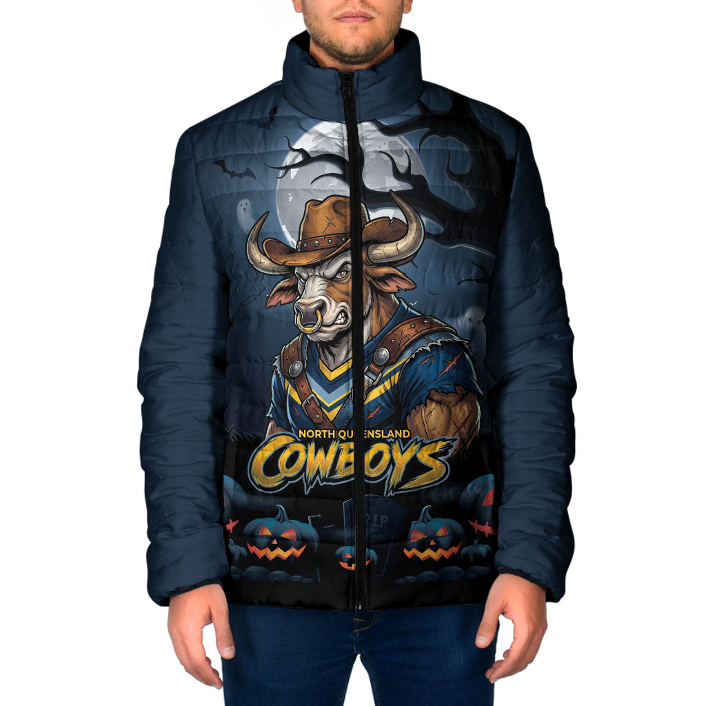 Custom Halloween North Queensland Cowboys Padded Jacket Spooky Australia Mascot Rugby