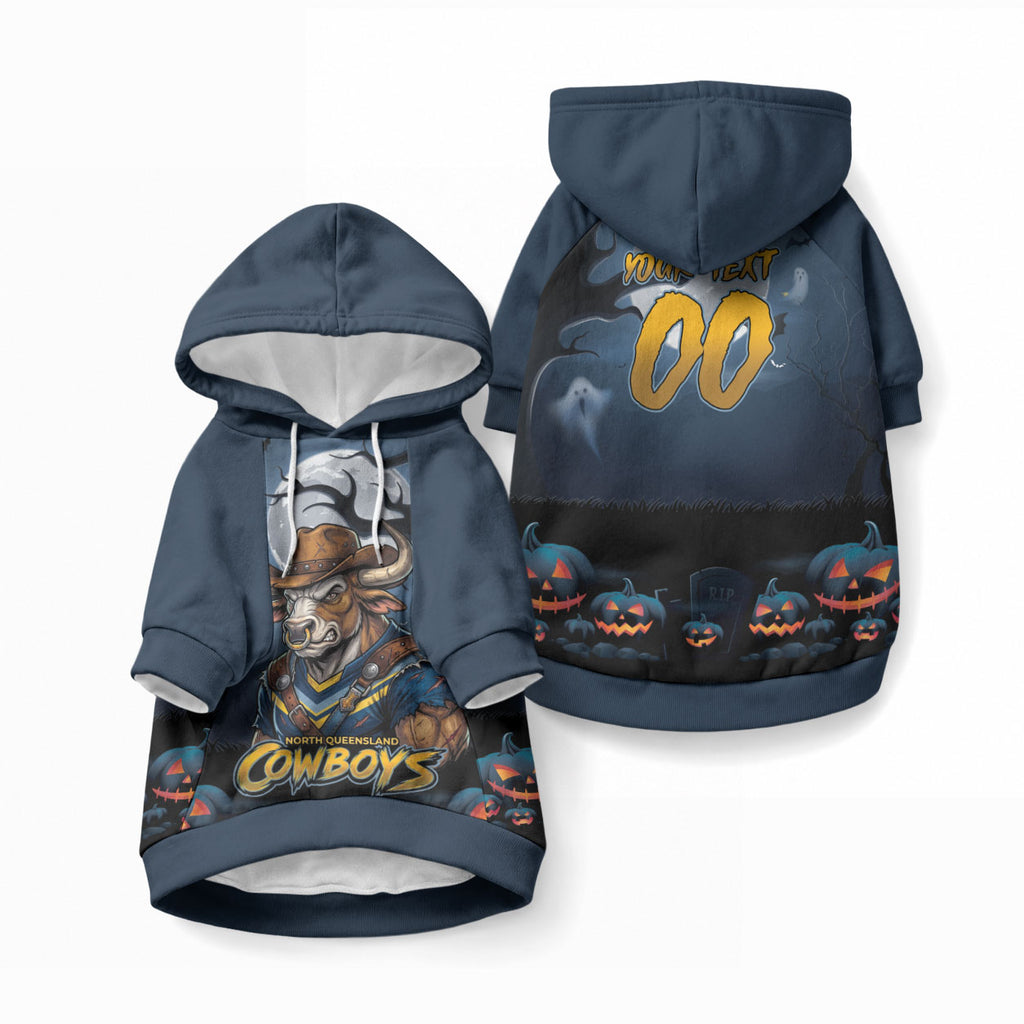 Custom Halloween North Queensland Cowboys Pet Hoodie Spooky Australia Mascot Rugby