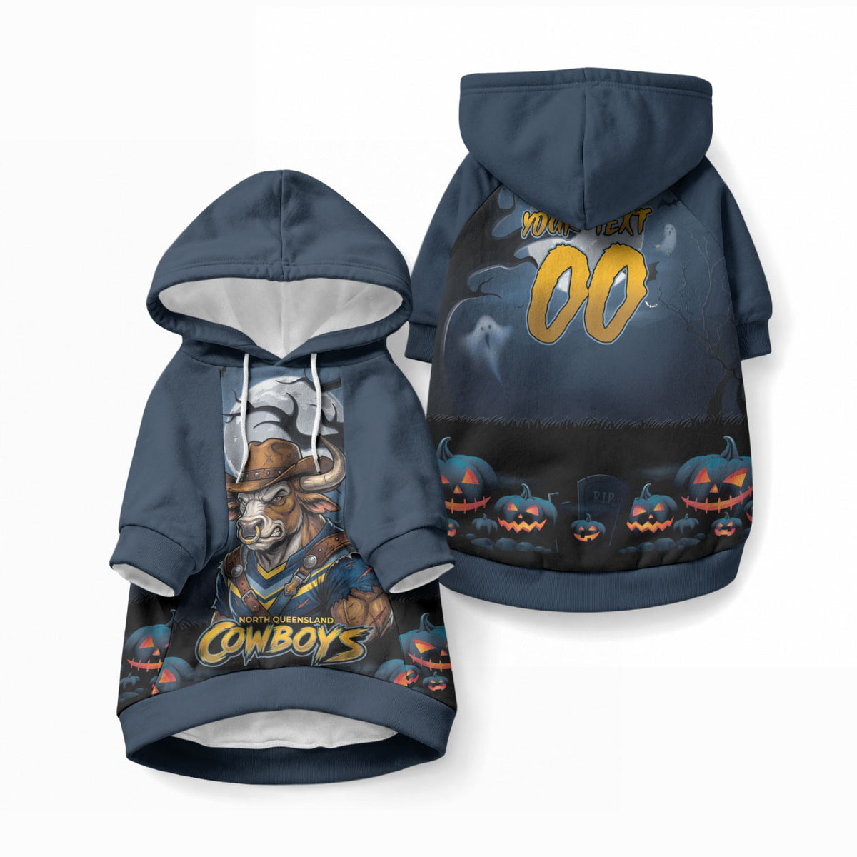 Custom Halloween North Queensland Cowboys Pet Hoodie Spooky Australia Mascot Rugby