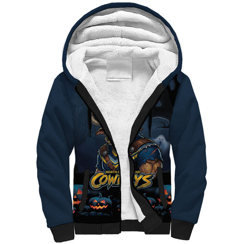 Custom Halloween North Queensland Cowboys Sherpa Hoodie Spooky Australia Mascot Rugby