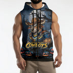 Custom Halloween North Queensland Cowboys Sleeveless Zip Hoodie Spooky Australia Mascot Rugby