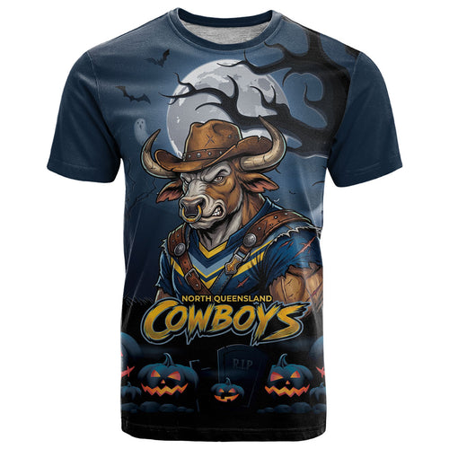 Custom Halloween North Queensland Cowboys T Shirt Spooky Australia Mascot Rugby