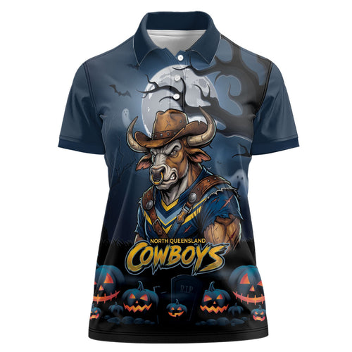 Custom Halloween North Queensland Cowboys Women Polo Shirt Spooky Australia Mascot Rugby