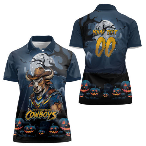 Custom Halloween North Queensland Cowboys Women Polo Shirt Spooky Australia Mascot Rugby
