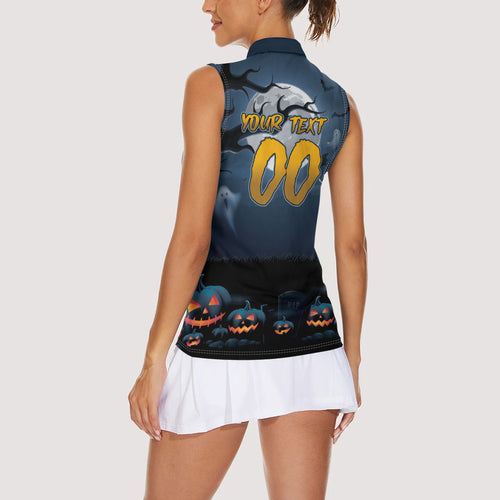 Custom Halloween North Queensland Cowboys Women Sleeveless Polo Shirt Spooky Australia Mascot Rugby