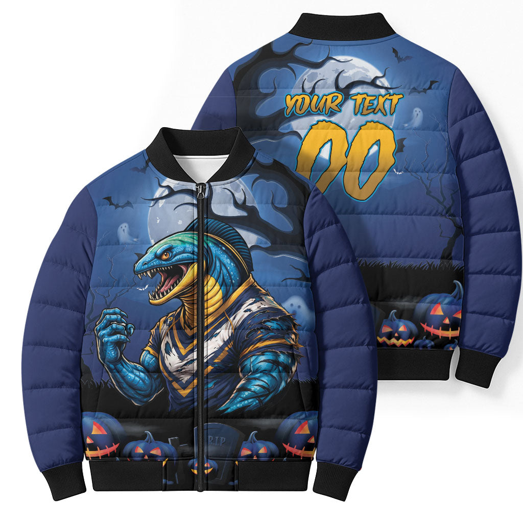 Custom Halloween Parramatta Eels Bomber Puffer Jacket Spooky Australia Mascot Rugby