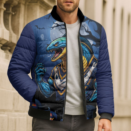 Custom Halloween Parramatta Eels Bomber Puffer Jacket Spooky Australia Mascot Rugby