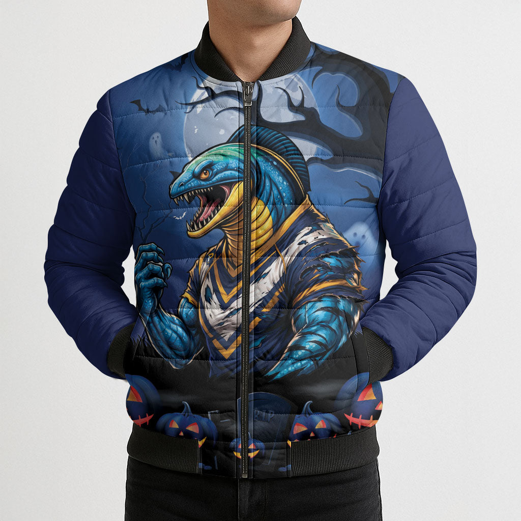 Custom Halloween Parramatta Eels Bomber Puffer Jacket Spooky Australia Mascot Rugby