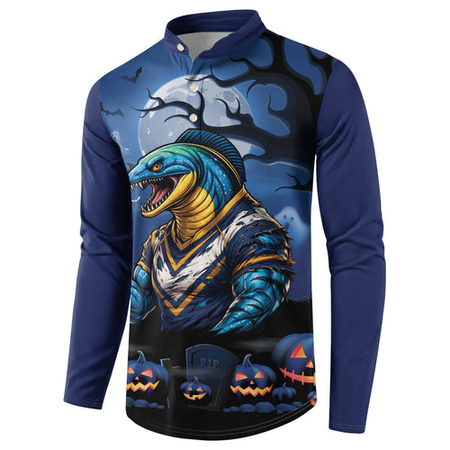 Custom Halloween Parramatta Eels Button Sweatshirt Spooky Australia Mascot Rugby