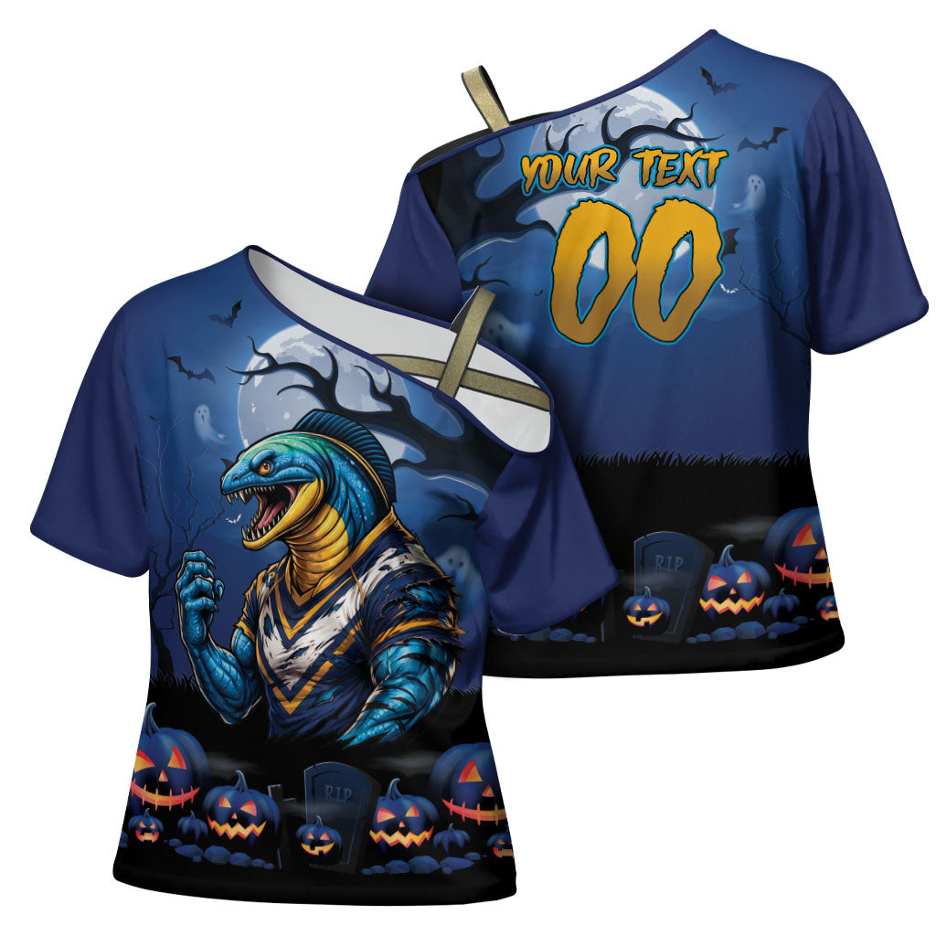 Custom Halloween Parramatta Eels Cross Shoulder Shirt Spooky Australia Mascot Rugby