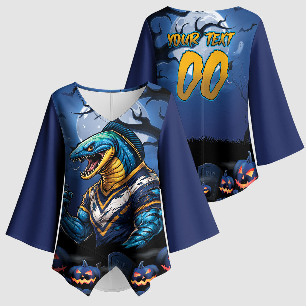 Custom Halloween Parramatta Eels Kimono Sleeve Blouse Spooky Australia Mascot Rugby