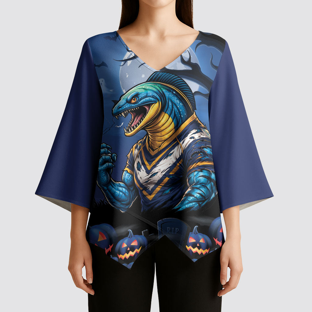 Custom Halloween Parramatta Eels Kimono Sleeve Blouse Spooky Australia Mascot Rugby