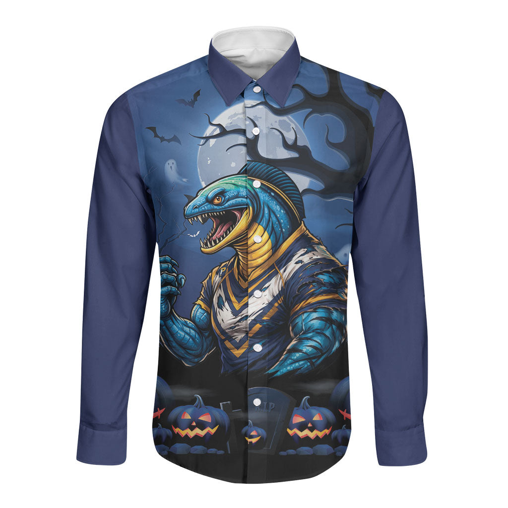 Custom Halloween Parramatta Eels Long Sleeve Button Shirt Spooky Australia Mascot Rugby