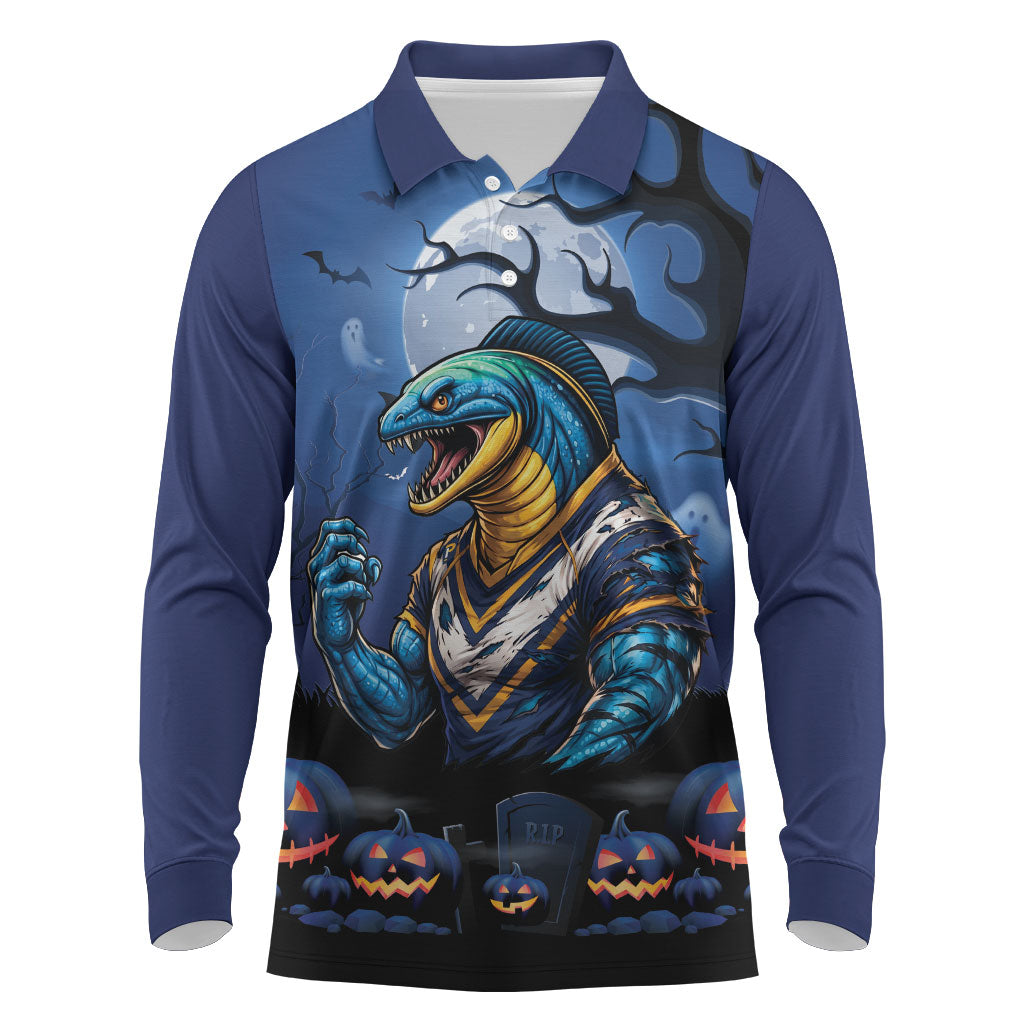 Custom Halloween Parramatta Eels Long Sleeve Polo Shirt Spooky Australia Mascot Rugby