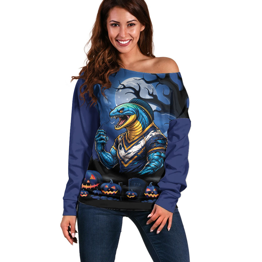 Custom Halloween Parramatta Eels Off Shoulder Sweater Spooky Australia Mascot Rugby