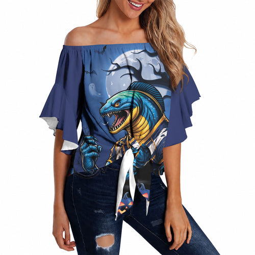 Custom Halloween Parramatta Eels Off Shoulder Wrap Waist Top Spooky Australia Mascot Rugby