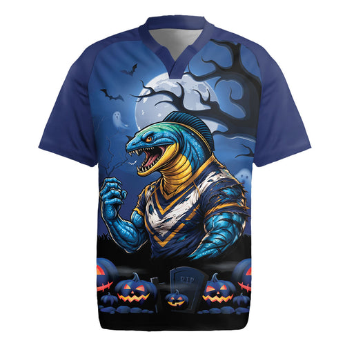 Custom Halloween Parramatta Eels Rugby Jersey Spooky Australia Mascot Rugby