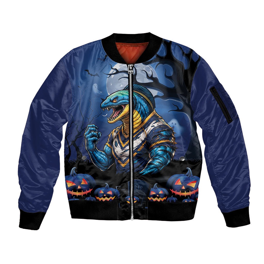 Custom Halloween Parramatta Eels Sleeve Zip Bomber Jacket Spooky Australia Mascot Rugby