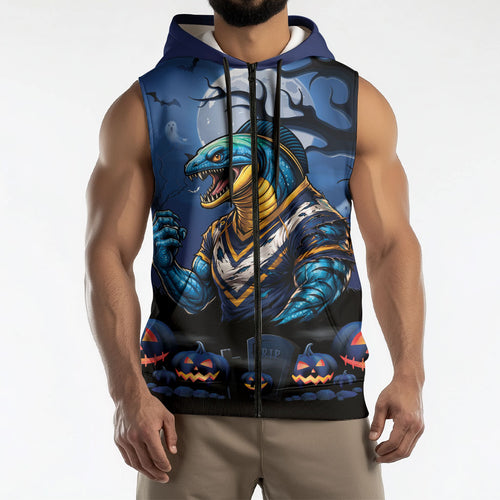 Custom Halloween Parramatta Eels Sleeveless Zip Hoodie Spooky Australia Mascot Rugby