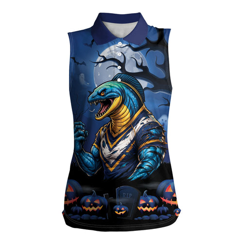 Custom Halloween Parramatta Eels Women Sleeveless Polo Shirt Spooky Australia Mascot Rugby
