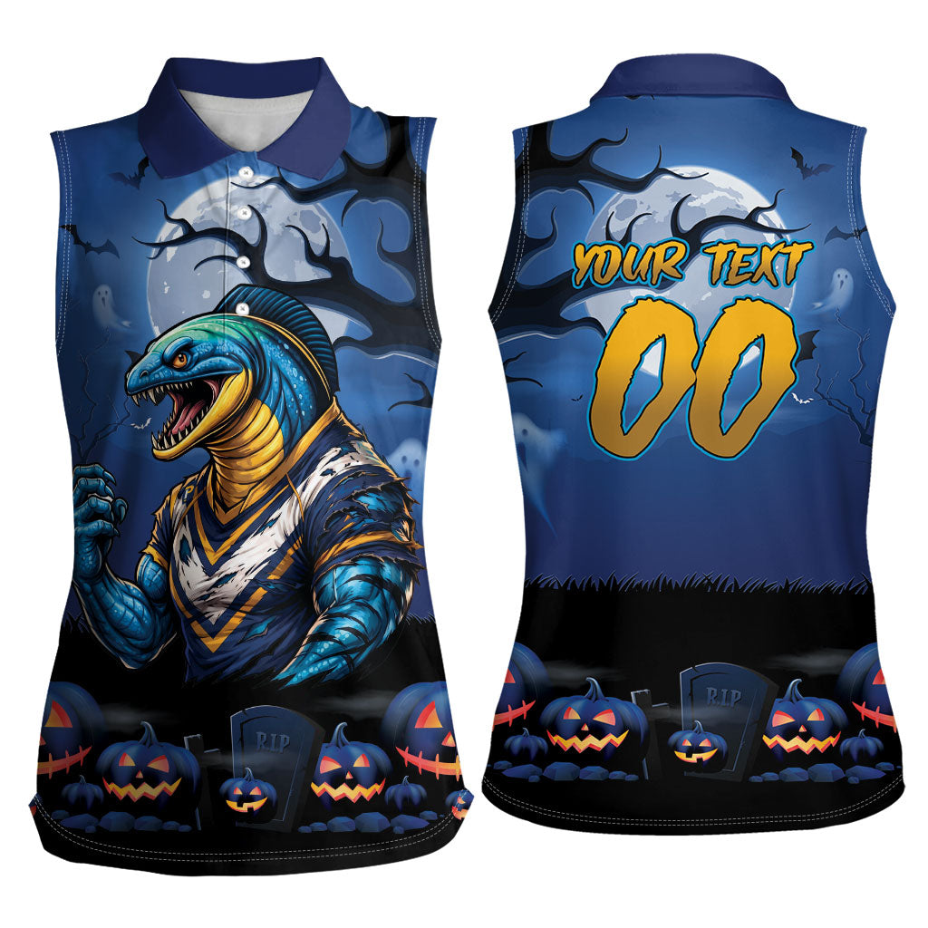 Custom Halloween Parramatta Eels Women Sleeveless Polo Shirt Spooky Australia Mascot Rugby