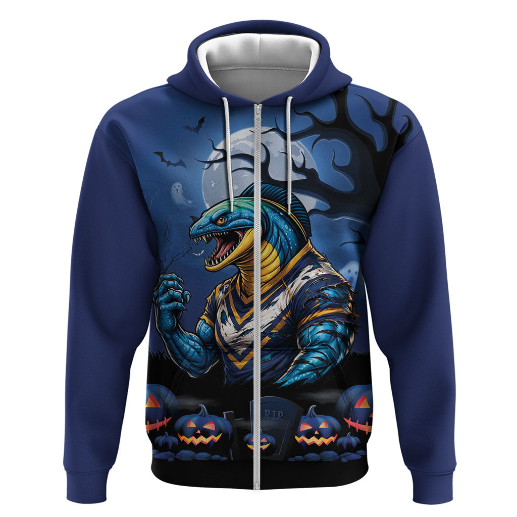 Custom Halloween Parramatta Eels Zip Hoodie Spooky Australia Mascot Rugby