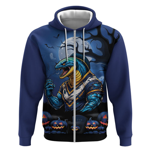 Custom Halloween Parramatta Eels Zip Hoodie Spooky Australia Mascot Rugby