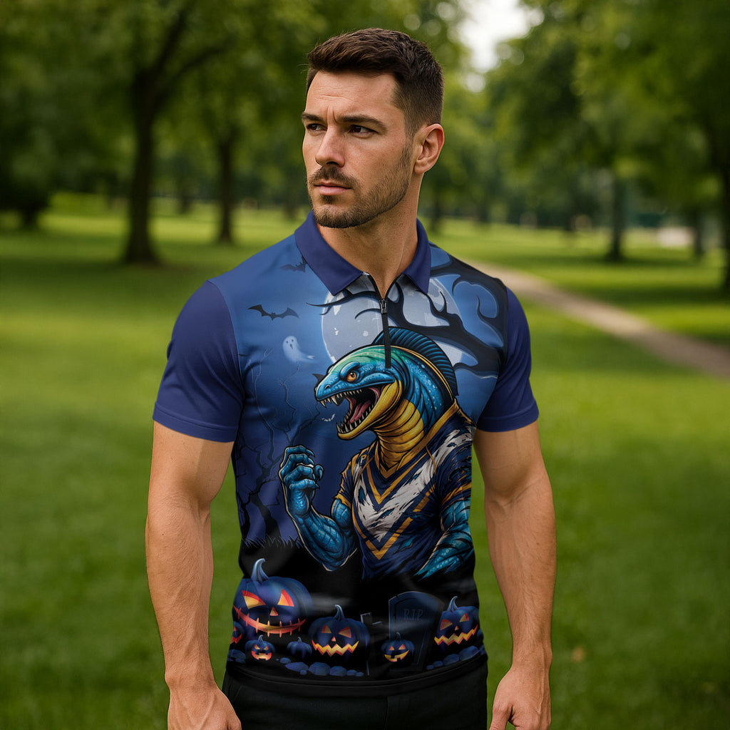 Custom Halloween Parramatta Eels Zipper Polo Shirt Spooky Australia Mascot Rugby