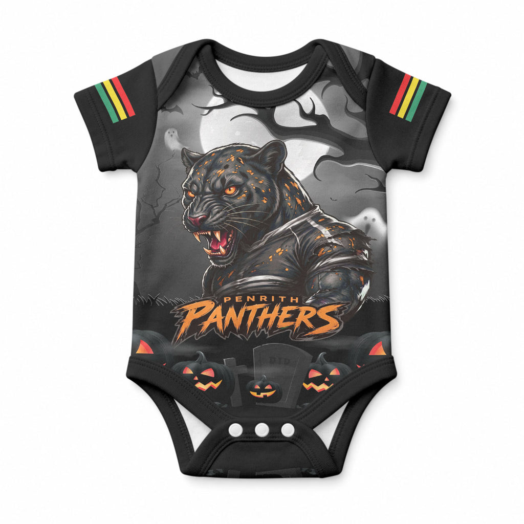 Custom Halloween Penrith Panthers Baby Onesie Spooky Australia Mascot Rugby