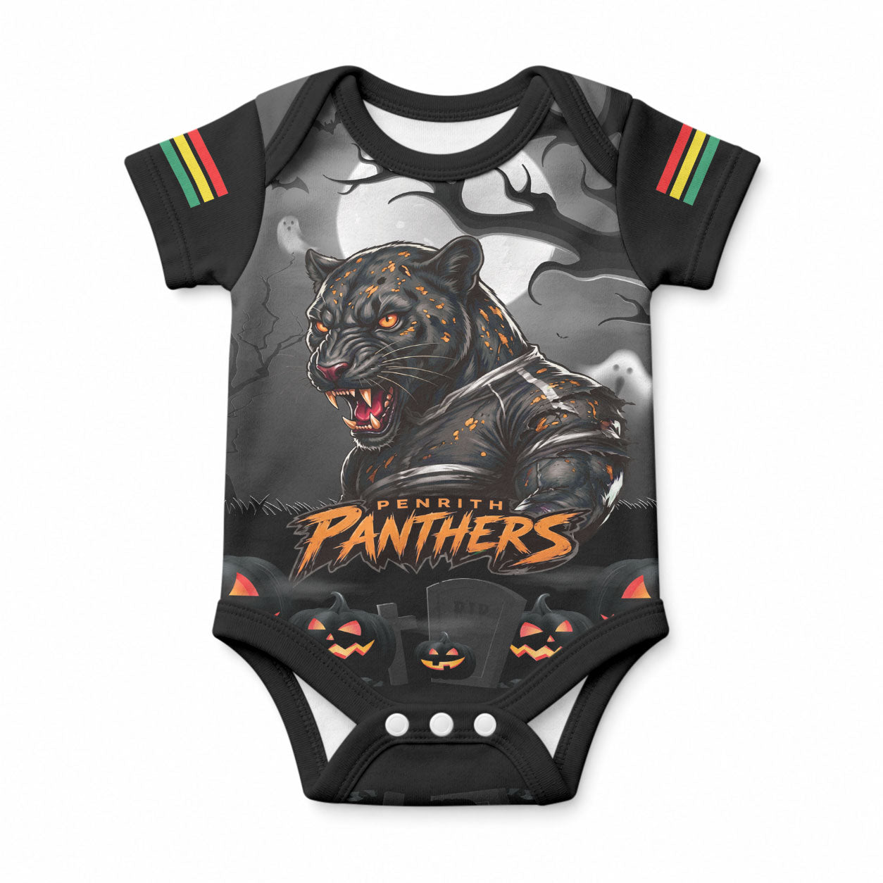 Custom Halloween Penrith Panthers Baby Onesie Spooky Australia Mascot Rugby