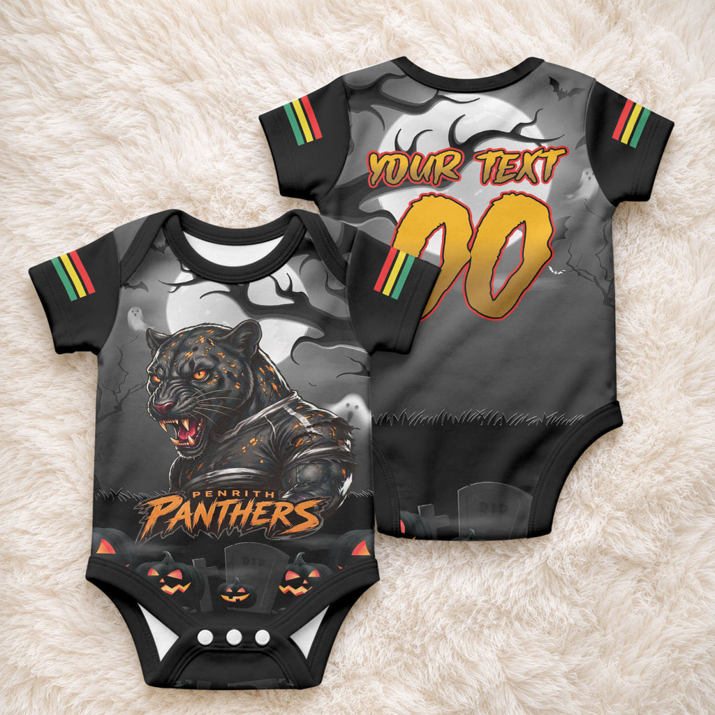 Custom Halloween Penrith Panthers Baby Onesie Spooky Australia Mascot Rugby