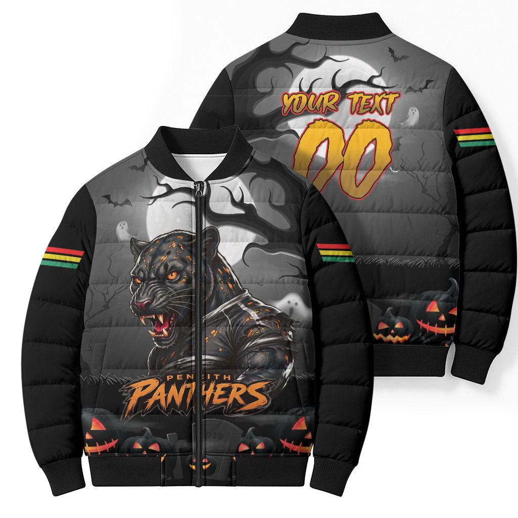 Custom Halloween Penrith Panthers Bomber Puffer Jacket Spooky Australia Mascot Rugby