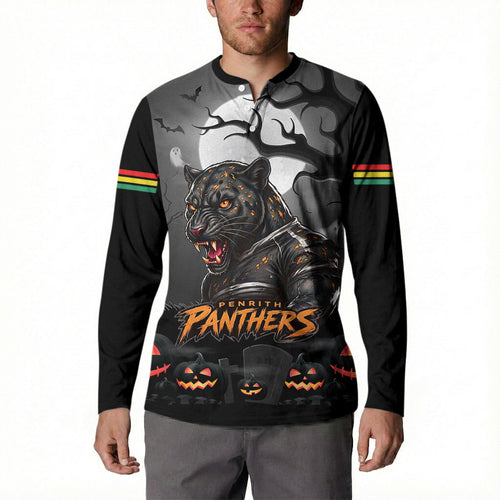 Custom Halloween Penrith Panthers Button Sweatshirt Spooky Australia Mascot Rugby