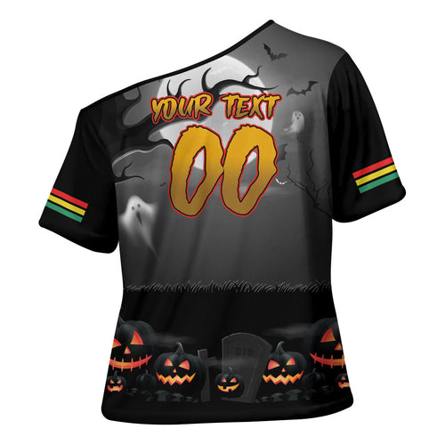 Custom Halloween Penrith Panthers Cross Shoulder Shirt Spooky Australia Mascot Rugby