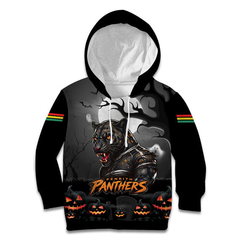 Custom Halloween Penrith Panthers Kid Hoodie Spooky Australia Mascot Rugby
