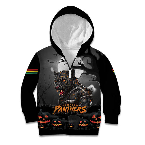 Custom Halloween Penrith Panthers Kid Hoodie Spooky Australia Mascot Rugby