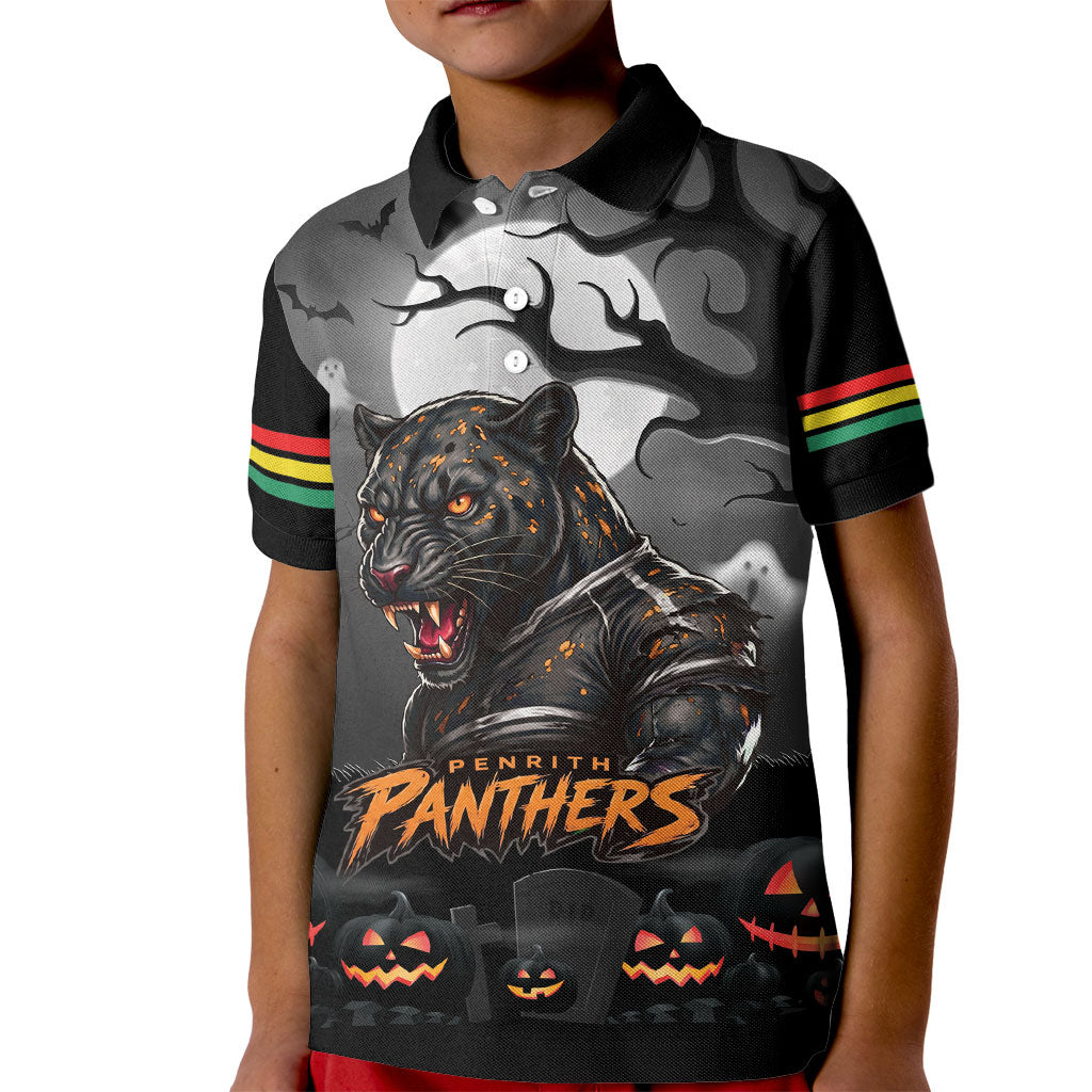 Custom Halloween Penrith Panthers Kid Polo Shirt Spooky Australia Mascot Rugby